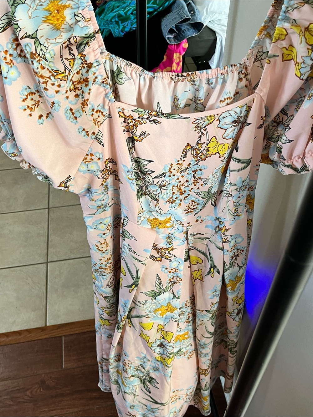 SHEIN Pink Floral Off-Shoulder Midi Dress